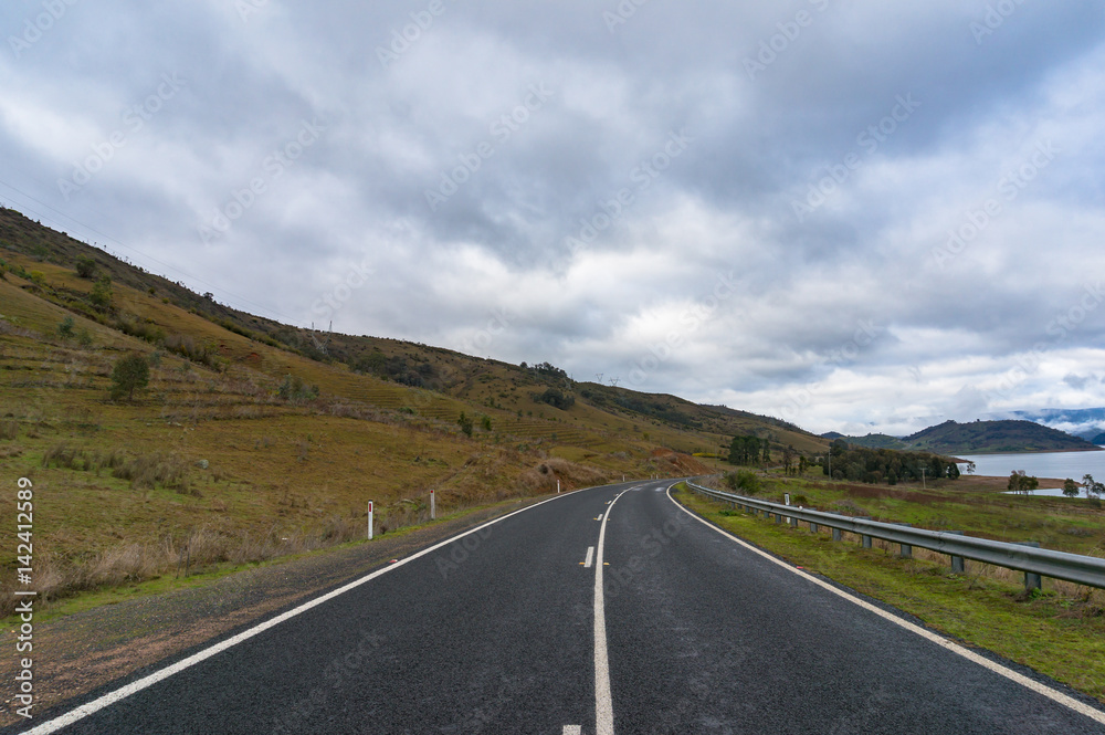 Australian rural road on overcast day