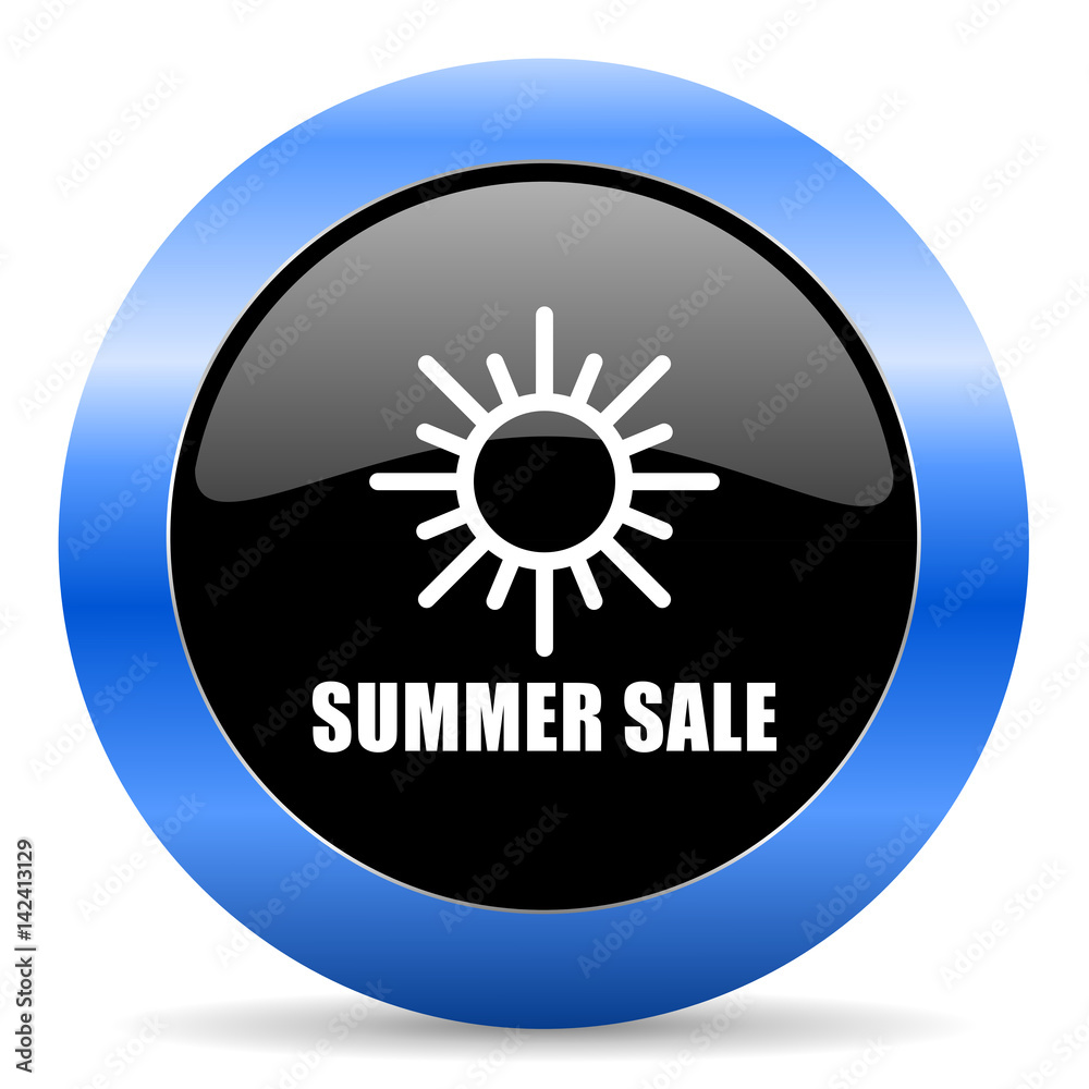 Summer sale black and blue web design round internet icon with shadow on white background. Summer sale black and blue web design round internet icon with shadow on white background.