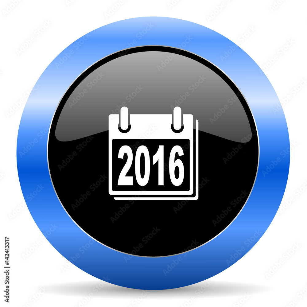 New year 2016 black and blue web design round internet icon with shadow on white background. New year 2016 black and blue web design round internet icon with shadow on white background.
