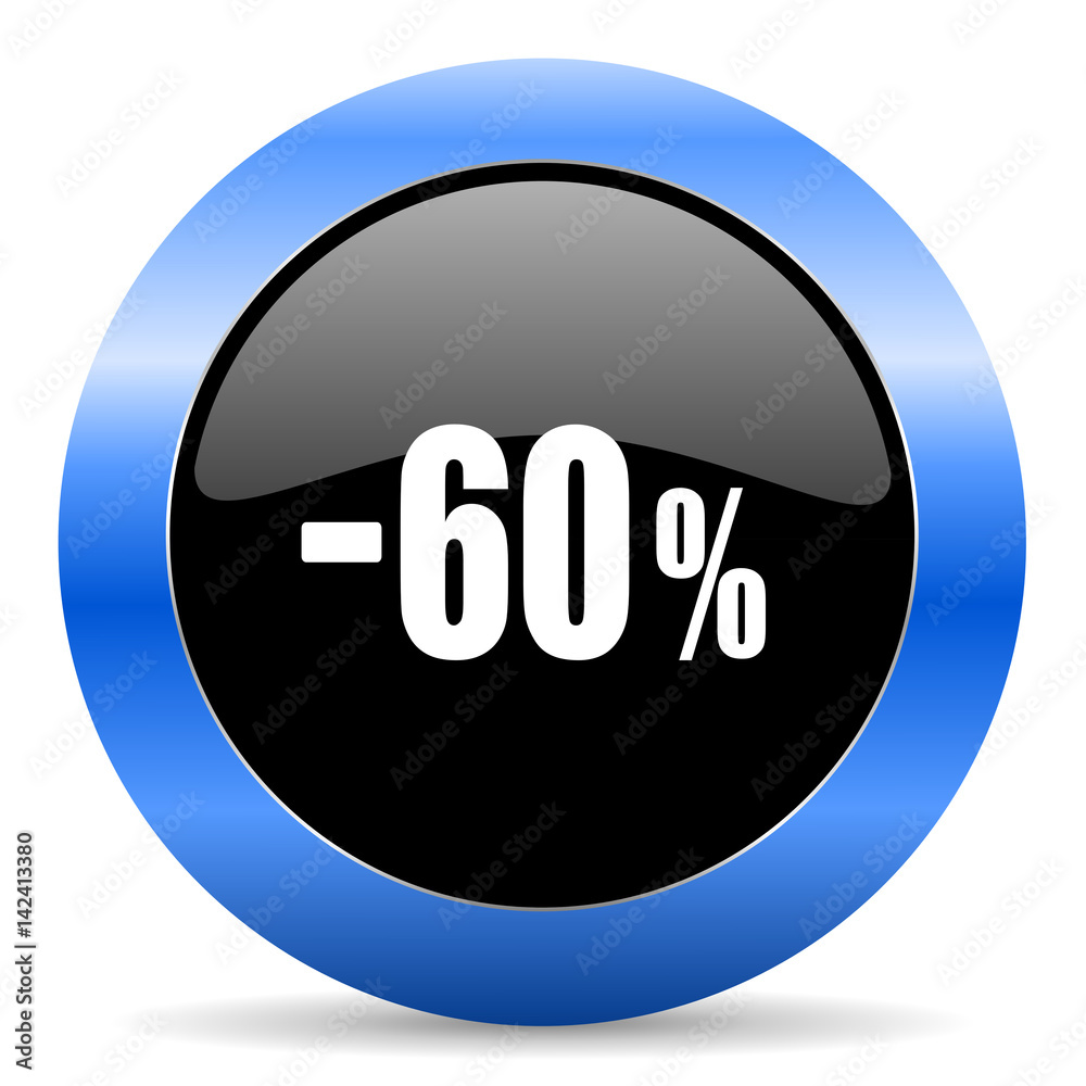 60 percent sale retail black and blue web design round internet icon with shadow on white background. 60 percent sale retail black and blue web design round internet icon with shadow on white background.