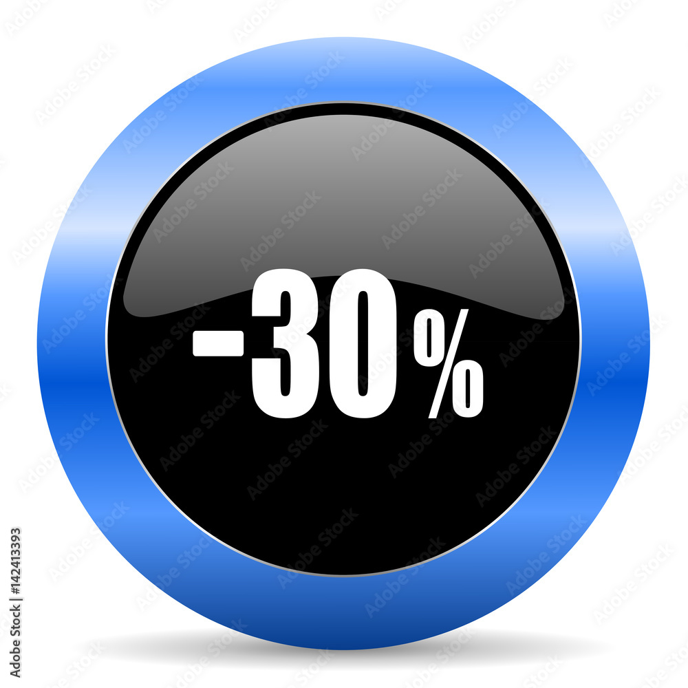 30 percent sale retail black and blue web design round internet icon with shadow on white background. 30 percent sale retail black and blue web design round internet icon with shadow on white background.
