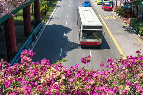 Photography Aerial view of urban road with bus
