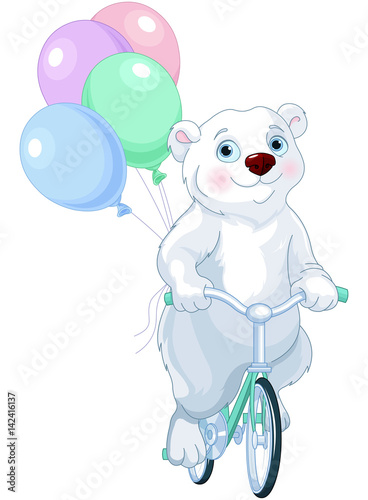 Polar Bear Riding a Bicycle with Balloons