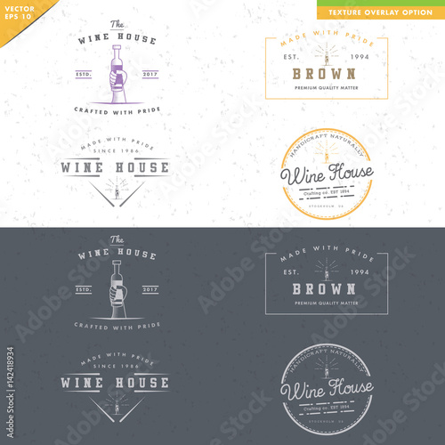 set of vintage wine logo design, hand hold bottle of wine