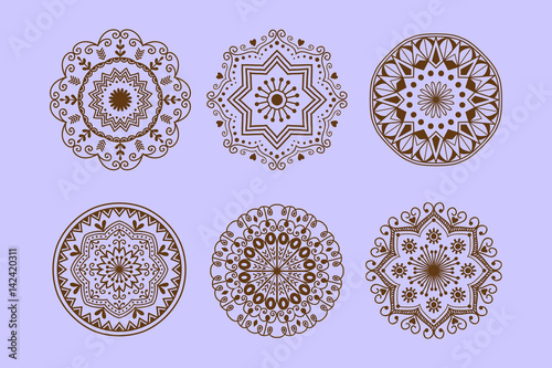 Henna tattoo mehndi flower template doodle ornamental lace decorative element...