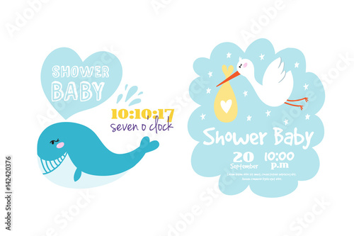 Baby shower badge happy mothers day insignias whale sticker stamp icon frame and card design doodle vintage hand drawn element vector illustration.