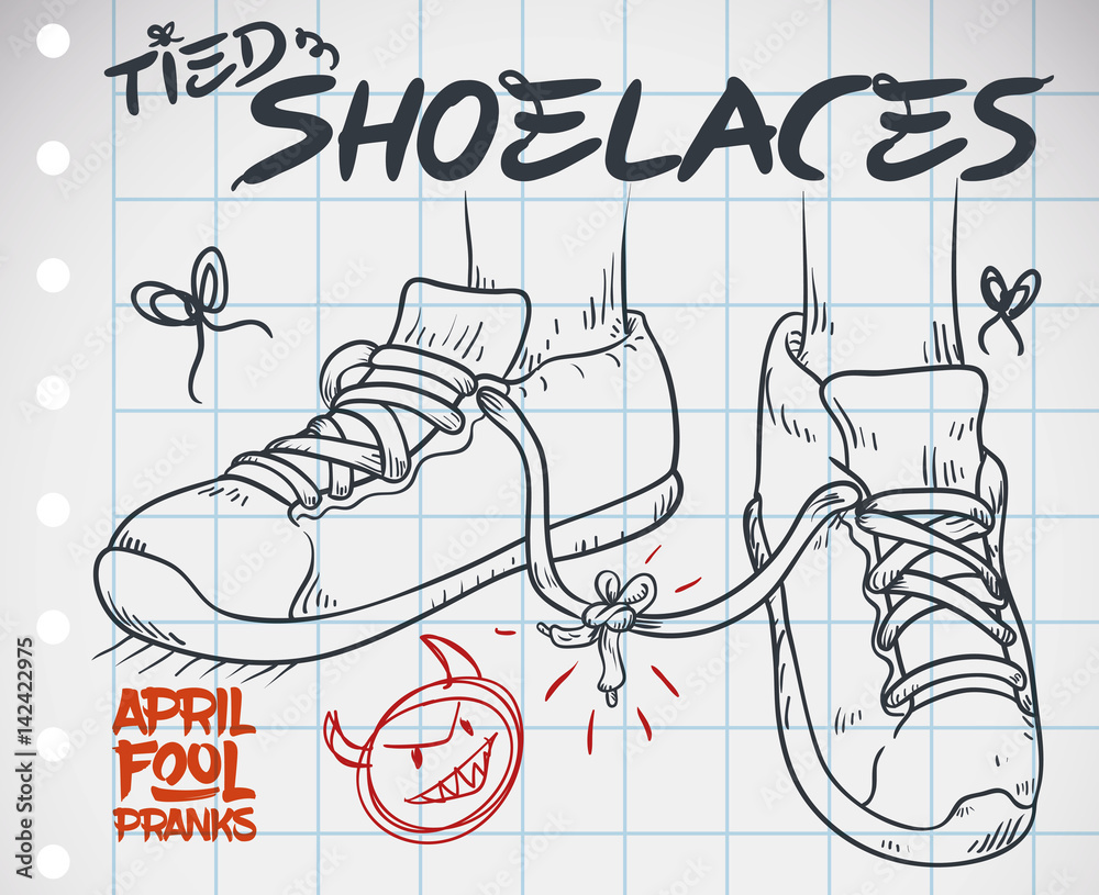 Draw with Tied Shoelaces Prank for April Fools' Day, Vector