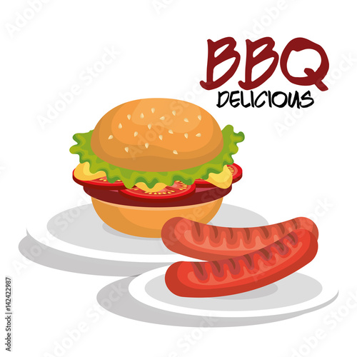 delicious burger and sausages bbq menu vector illustration design