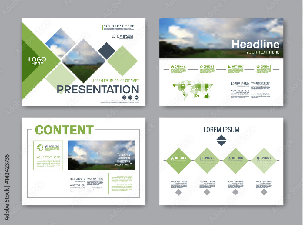 Set of presentation layout design template for powerpoint. Annual report cover page. greenery modern background. illustration vector artwork