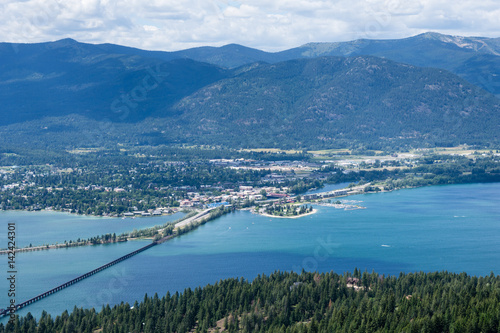 View of Lake Pend Oreille and the town of Sandpoint, Idaho, from the top of the mountain