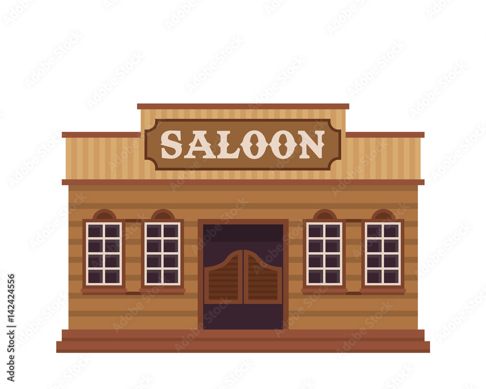 Obraz premium Modern Flat Commercial Business Building - Cowboy Bar Saloon Cafe