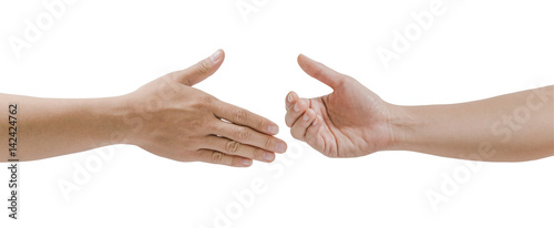 Empty two hand on white background, File contains a clipping path. Shaking hands