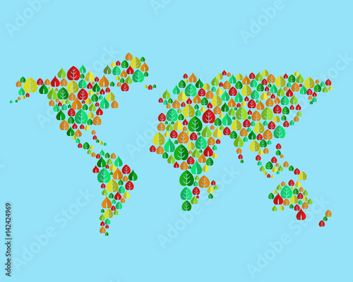 World Map Leaf Silhouette