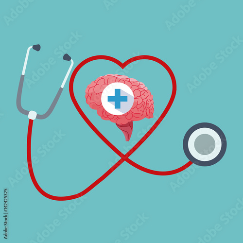 human brain organ stethoscope healthy vector illustration eps 10