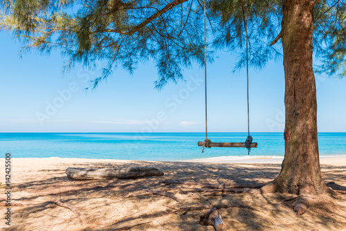Fototapeta Naklejka Na Ścianę i Meble -  Swing at tree on the sand tropical beach