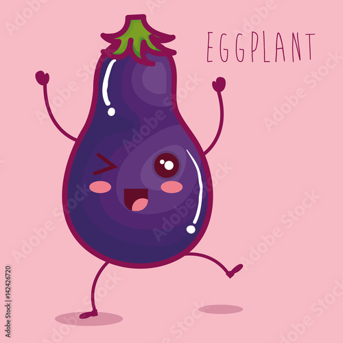 fresh eggplant vegetable character vector illustration design