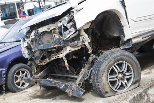 front of car was demolished due to a accident © Sunanta