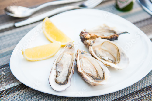 fresh raw oysters with lemon