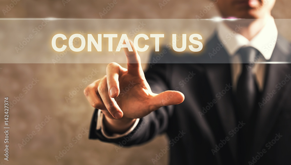 Contact Us text with businessman Contact Us text with businessman