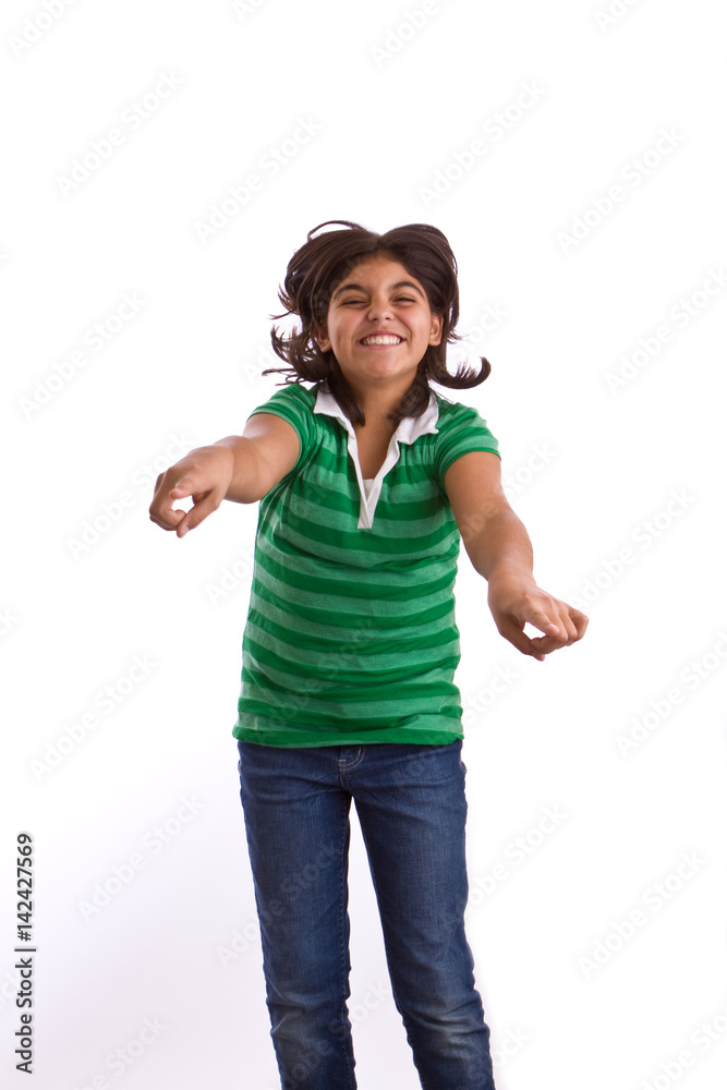 Happy Hispanic little girl isolated on white. Happy Hispanic little girl isolated on white.