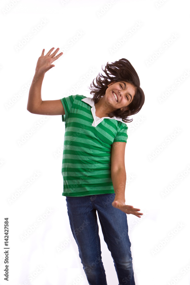 Happy Hispanic little girl isolated on white. Happy Hispanic little girl isolated on white.