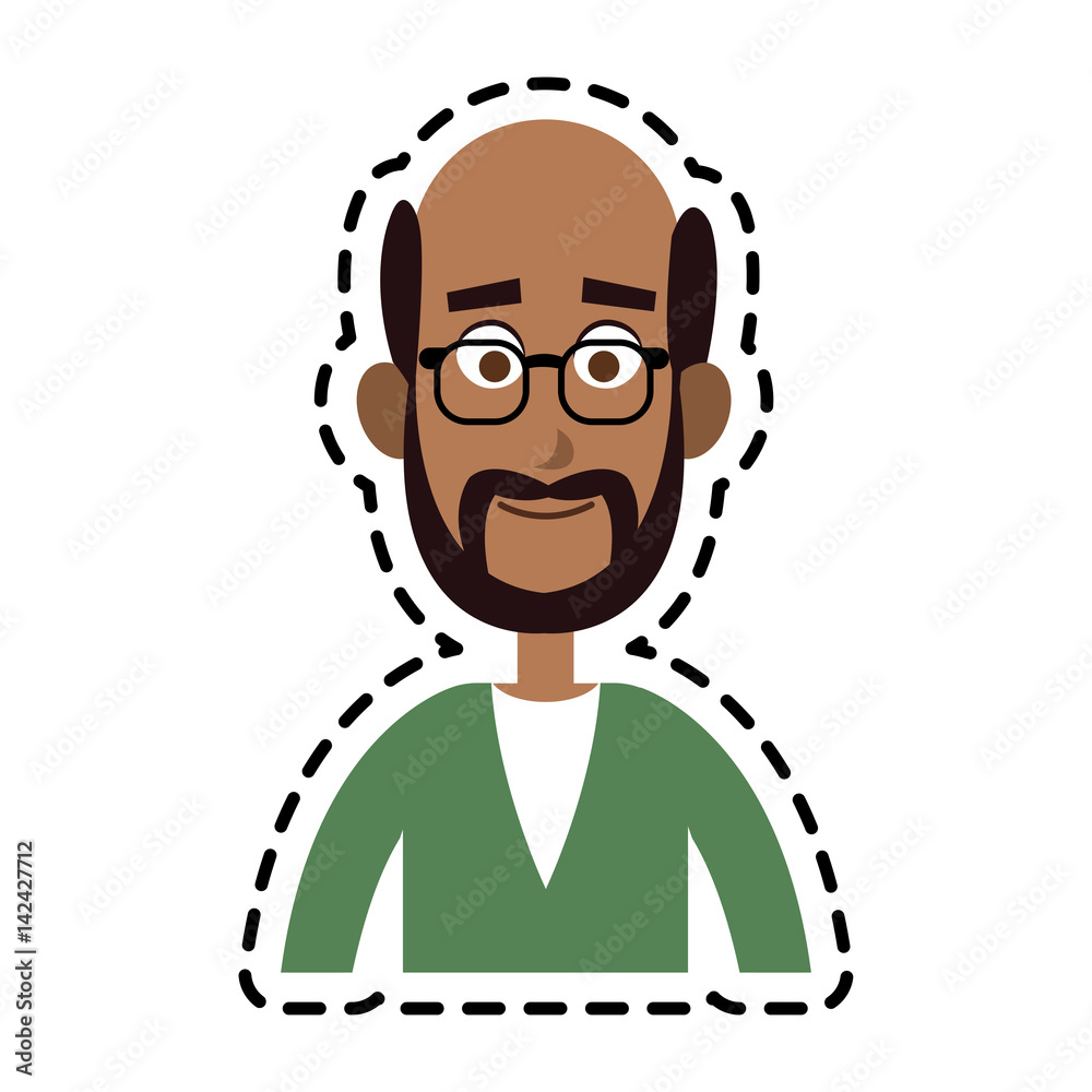 happy elderly or middle age dark skin man with glasses  cartoon icon image vector illustration design 