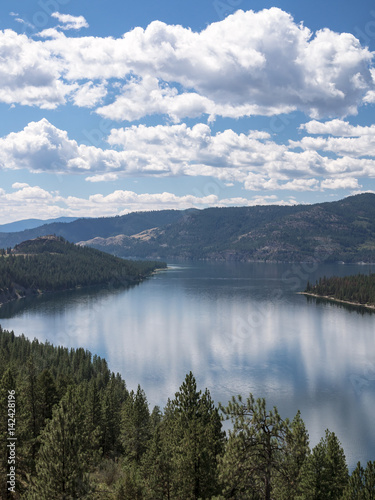 Blue Sky and Scattered Clouds on Lake Roosevelt in Eastern Washington
