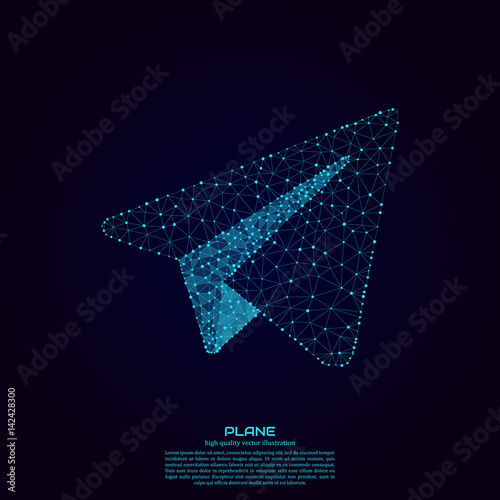 Polygonal paper plane. Point and line composition. Projects template for business. Vector illustration.