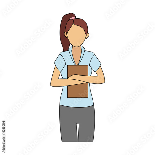 faceless woman with office outfit holding folder icon image vector illustration design 