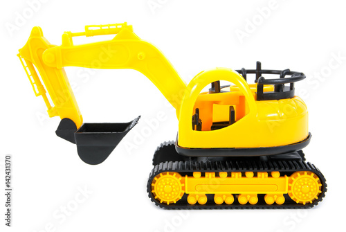Bulldozer toy isolated on white background.Yellow bulldozer toy isolated