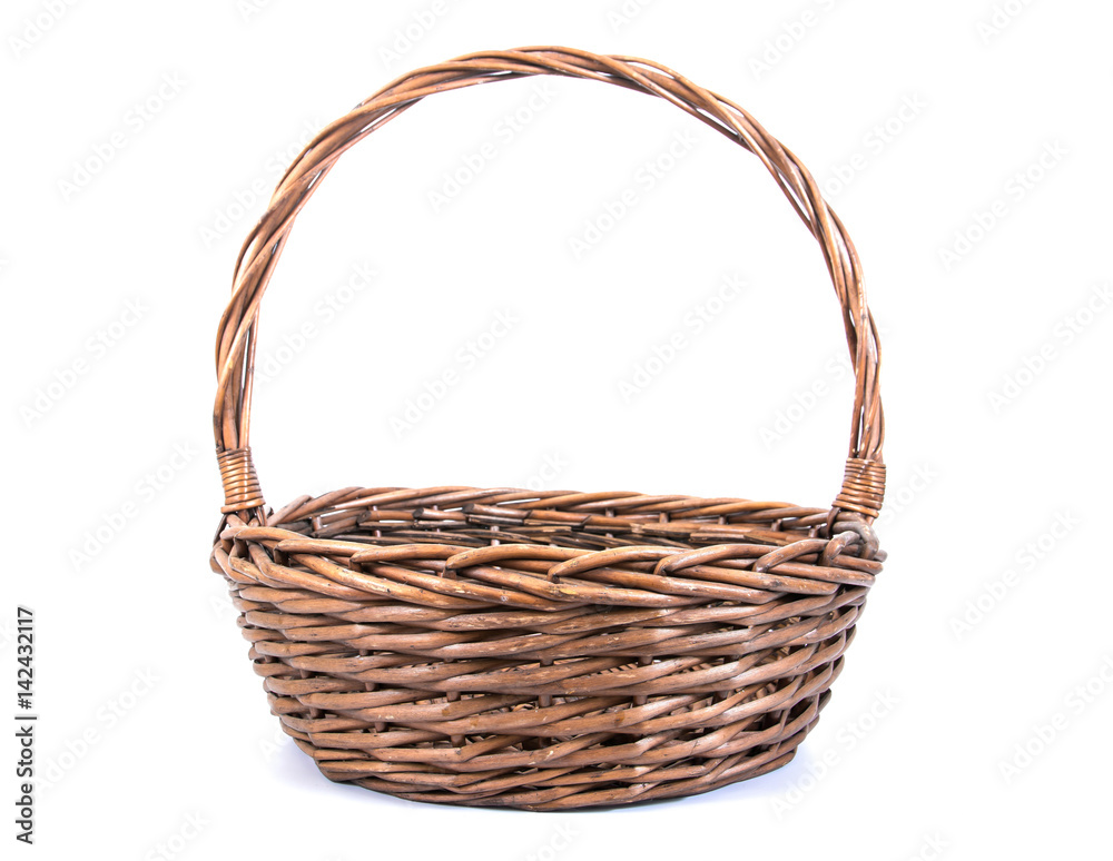 Wicker rattan basket isolated on white background.Old rattan basket