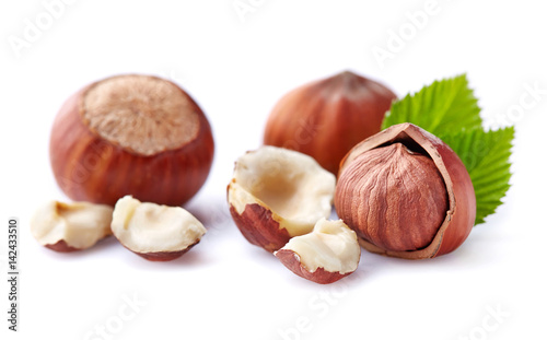 Hazelnuts with leaf
