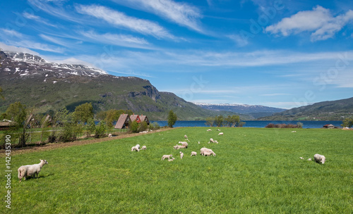 Beautiful landscape view at lake Vangsmjose, Norway.