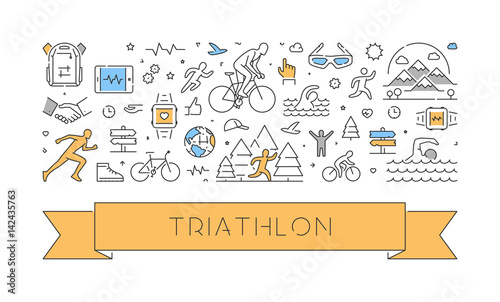 Vector line web banner for triathlon