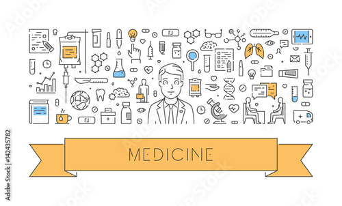 Line web banner for medicine and hospital