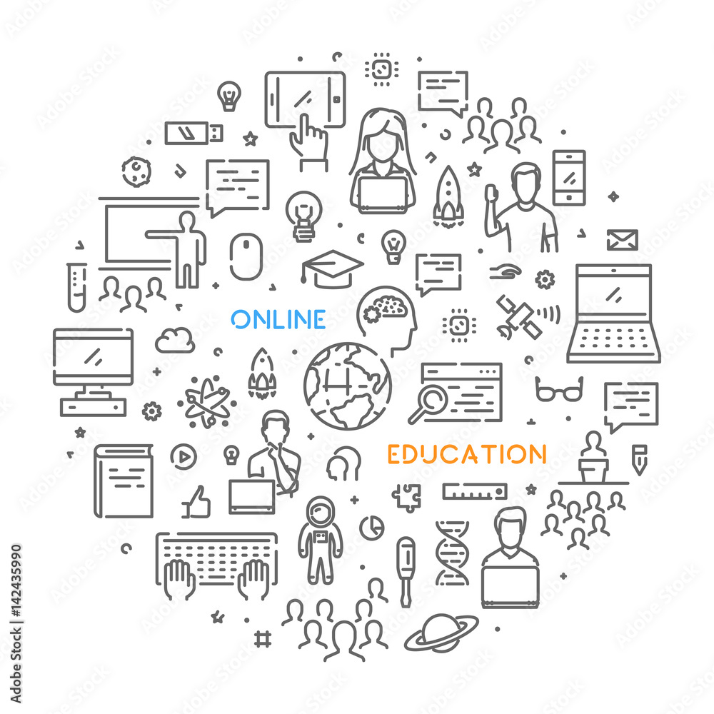 Modern web line banner for online education Modern web line banner for online education