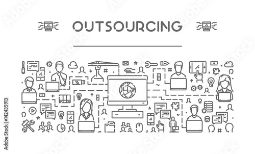 Vector line web banner for outsourcing