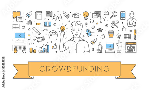 Vector line web banner for crowdfunding