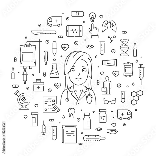 Vector round line concept for online doctor