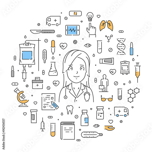 Vector round line concept for online doctor