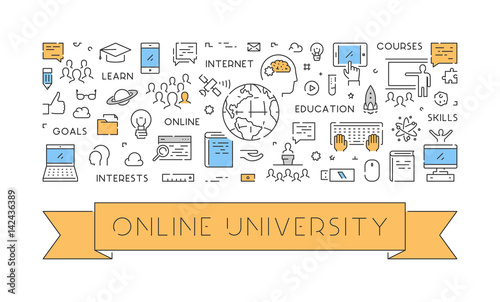 Vector line web concept for online university