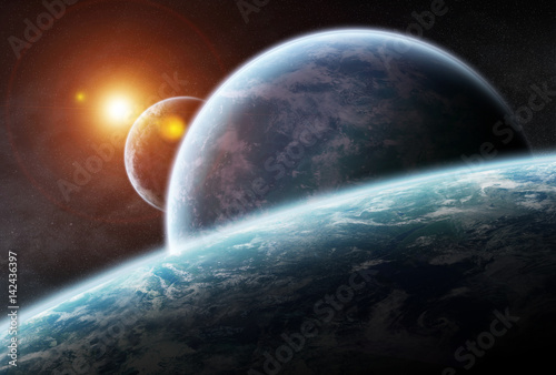 Fototapeta Naklejka Na Ścianę i Meble -  Distant planet system in space 3D rendering