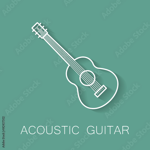 Music instrument retro line icon. Acoustic guitar shape. Classic musical object. Vector decorative design background. Magazine cover. Marketing concept.