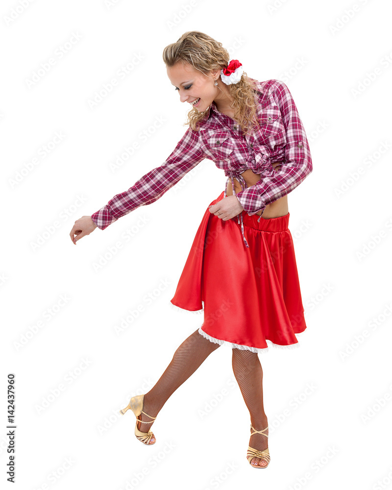 Sexy young woman dressed in shirt and skirt posing, isolated on white Sexy young woman dressed in shirt and skirt posing, isolated on white