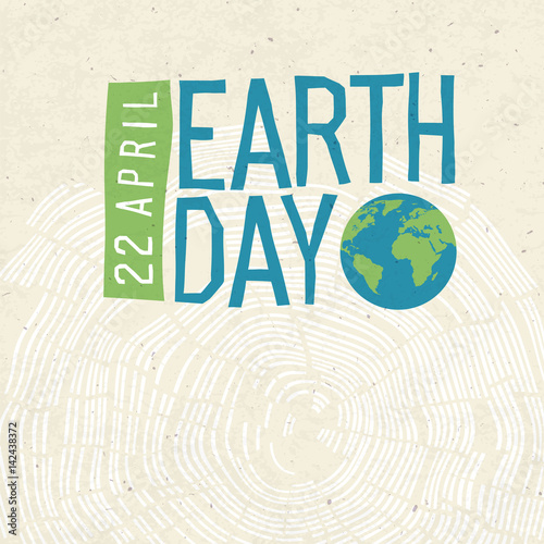 Earth Day Poster. Tree rings and Earth Day logo with date 22 April. Design poster template