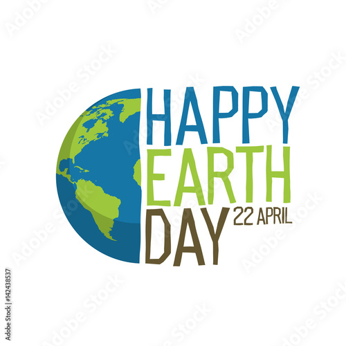 Earth day logo design. "Happy Earth Day, 22 April". World map background vector illustration.