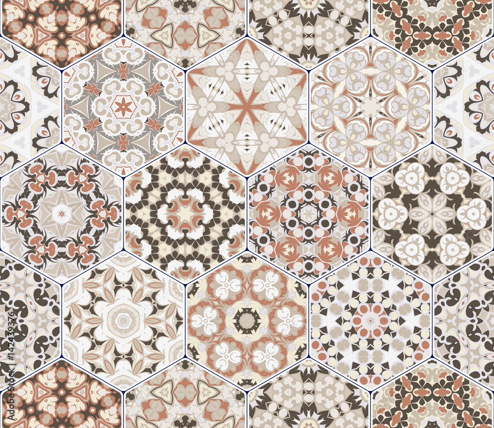 Vector set of hexagonal patterns. - obrazy, fototapety, plakaty 