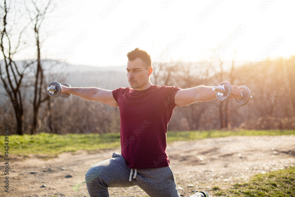 Man working out in nature Man working out in nature