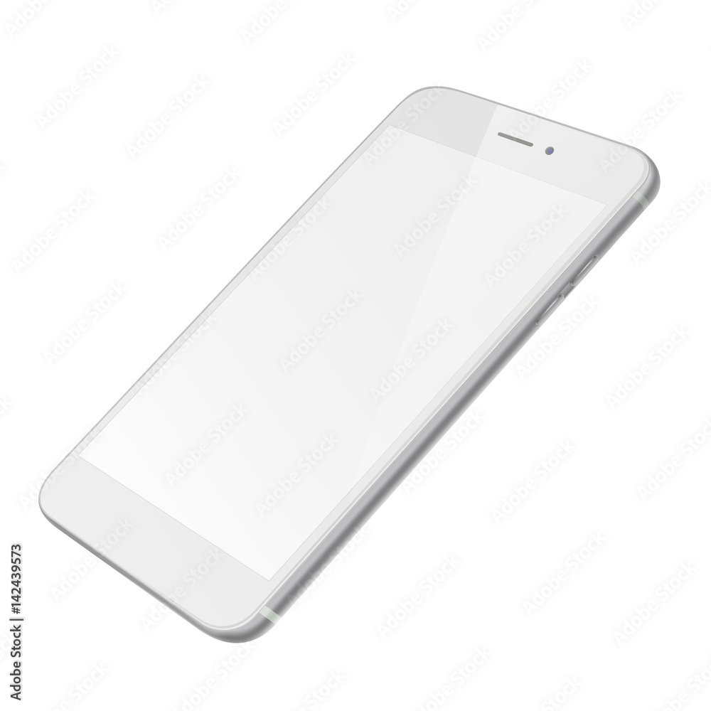 Photorealistic smart phone with blank screen isolated on white background. 3D illustration.