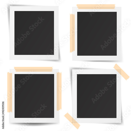 Set of realistic old photo frames isolated on white background. Template retro photo design. 3D illustration.